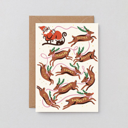 Santa And Reindeer Christmas Card