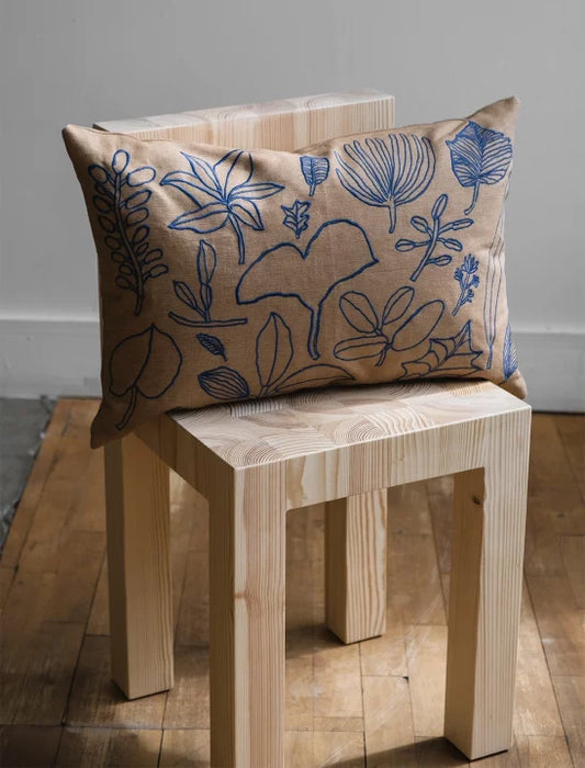 Botanic Leaves Embroidered Cushion