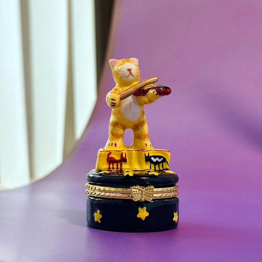 Cat Playing Fiddle Trinket Box