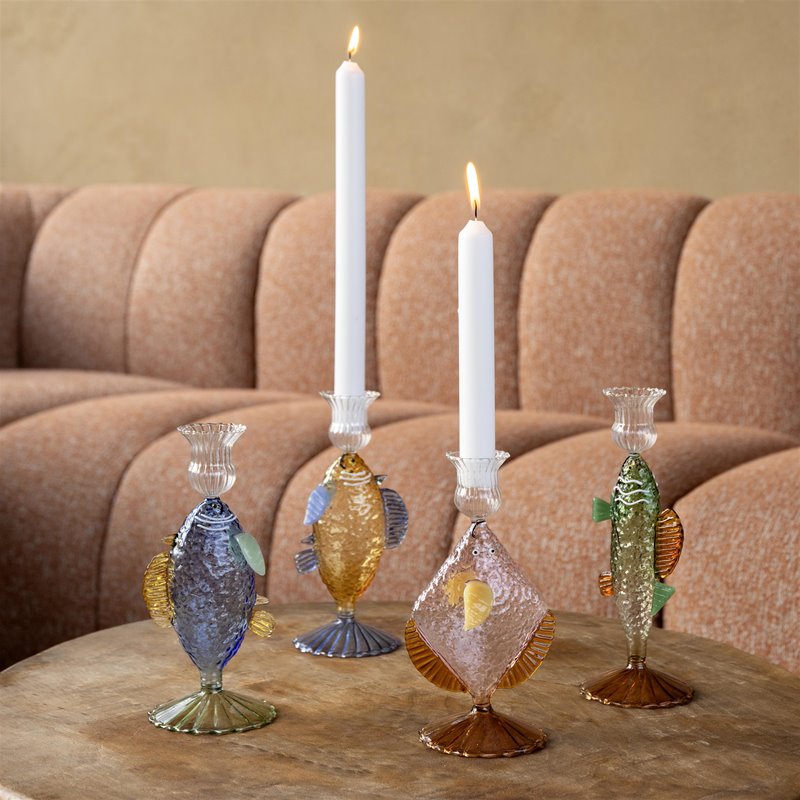 Glass Fish Candle Holder - Pink