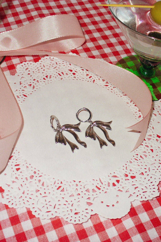 Ribbon Mini Charm Hoop Earrings