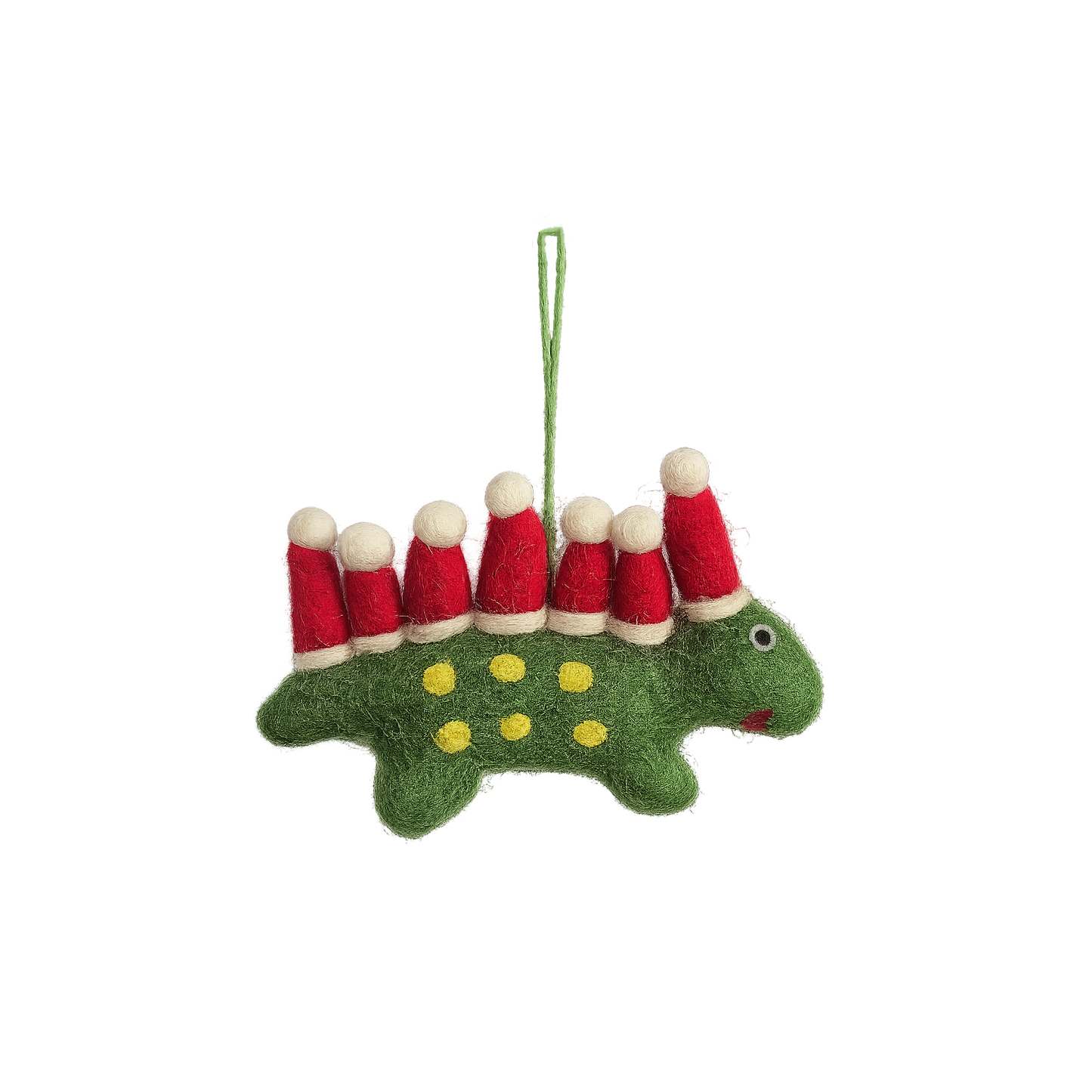 Green Dinosaur with Santa Hats Felt Decoration