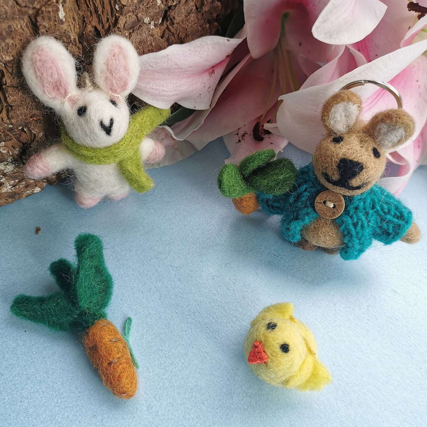 Rabbit in Cardigan Felt Keyring