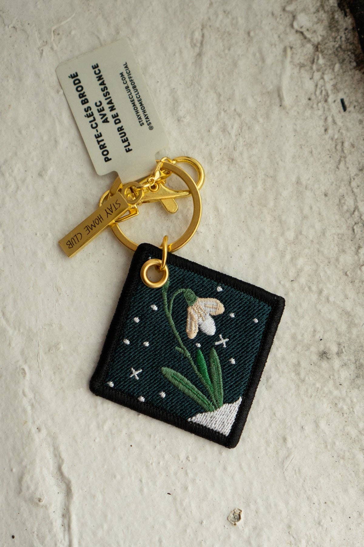 Snowdrop January Birth Flower Embroidered Keychain