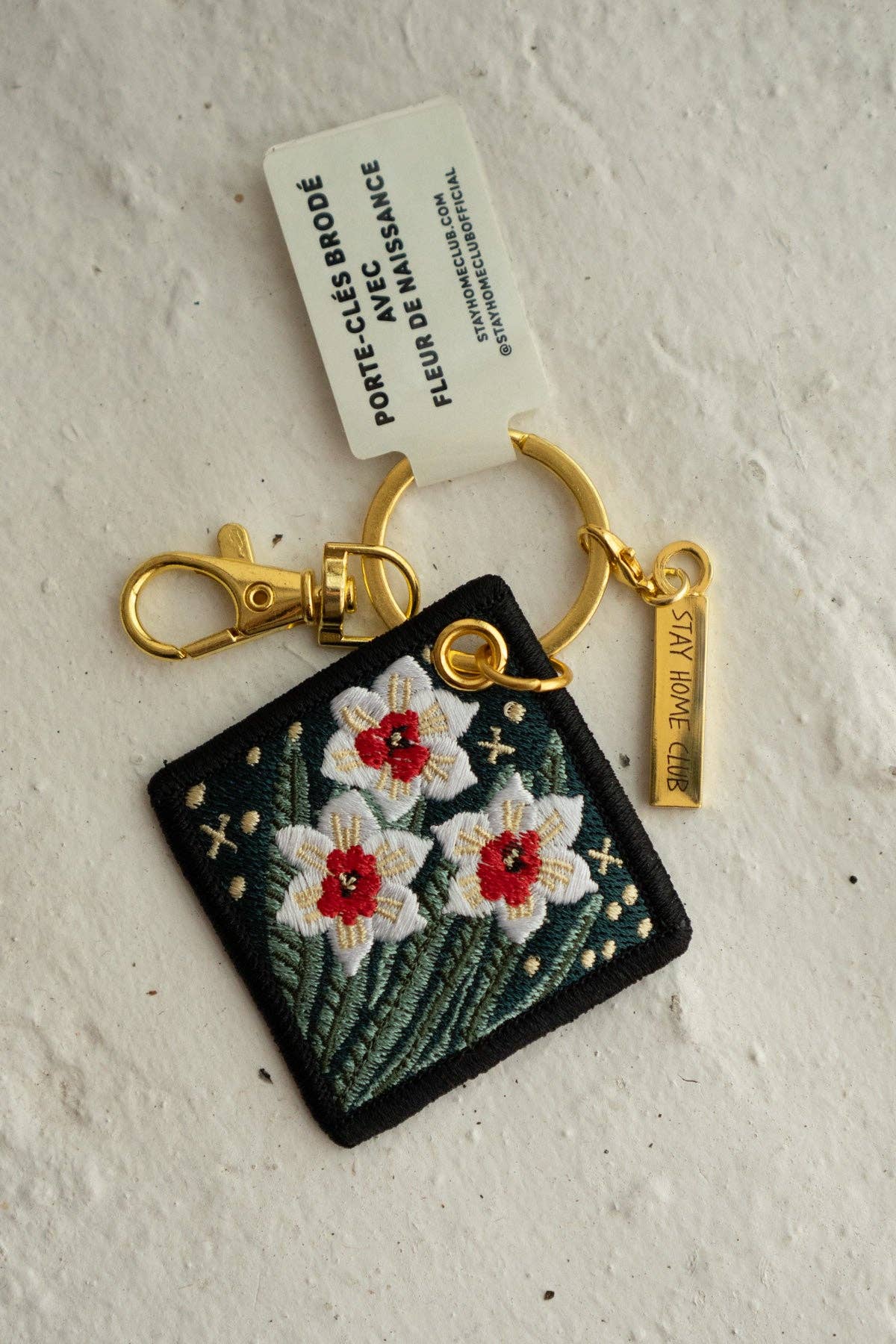Daffodil March Birth Flower Embroidered Keychain
