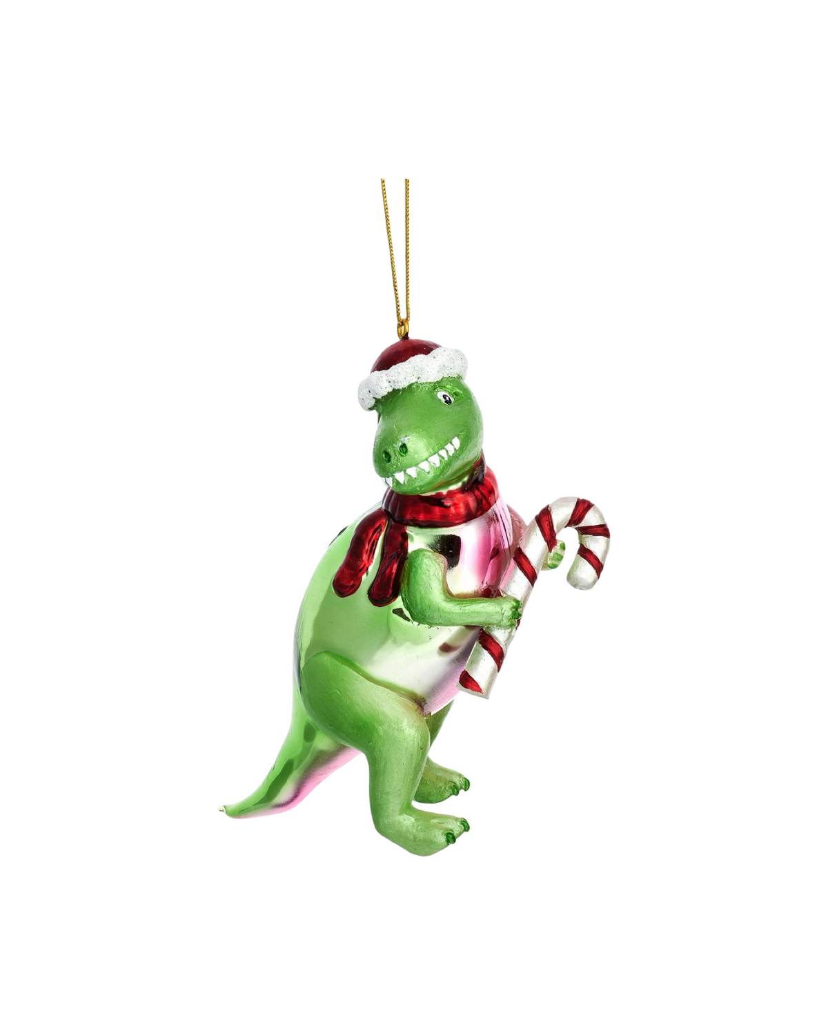 T-Rex with Candy Cane Shaped Bauble