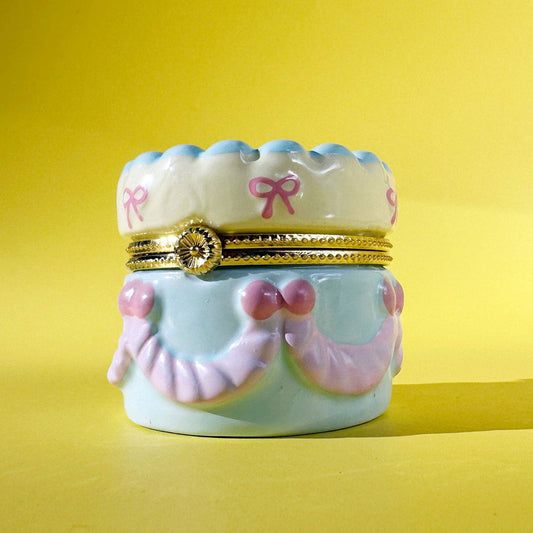 Pig Birthday Cake Hand Painted Trinket Box