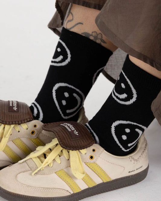 Black Happy Crew Socks