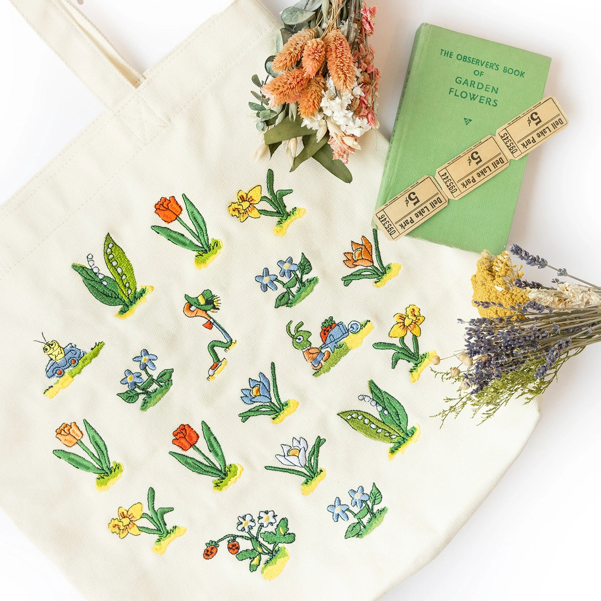 Lowly Worm Floral Embroidered Tote