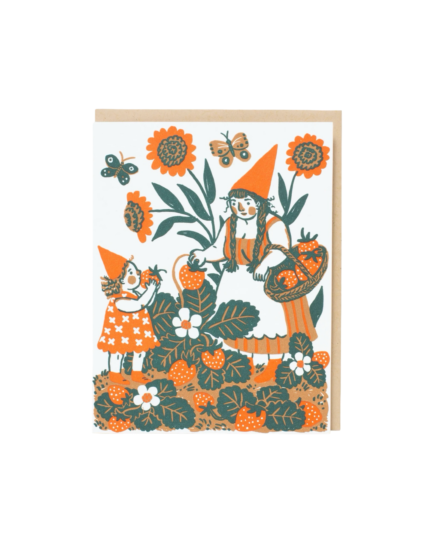 Strawberry Picking Gnome Card