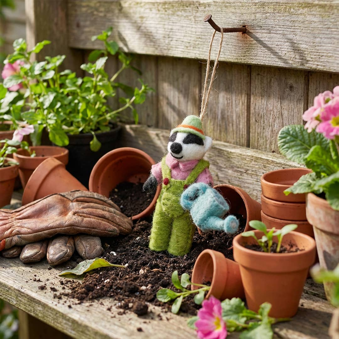 Gus the Gardening Badger Felt Decoration