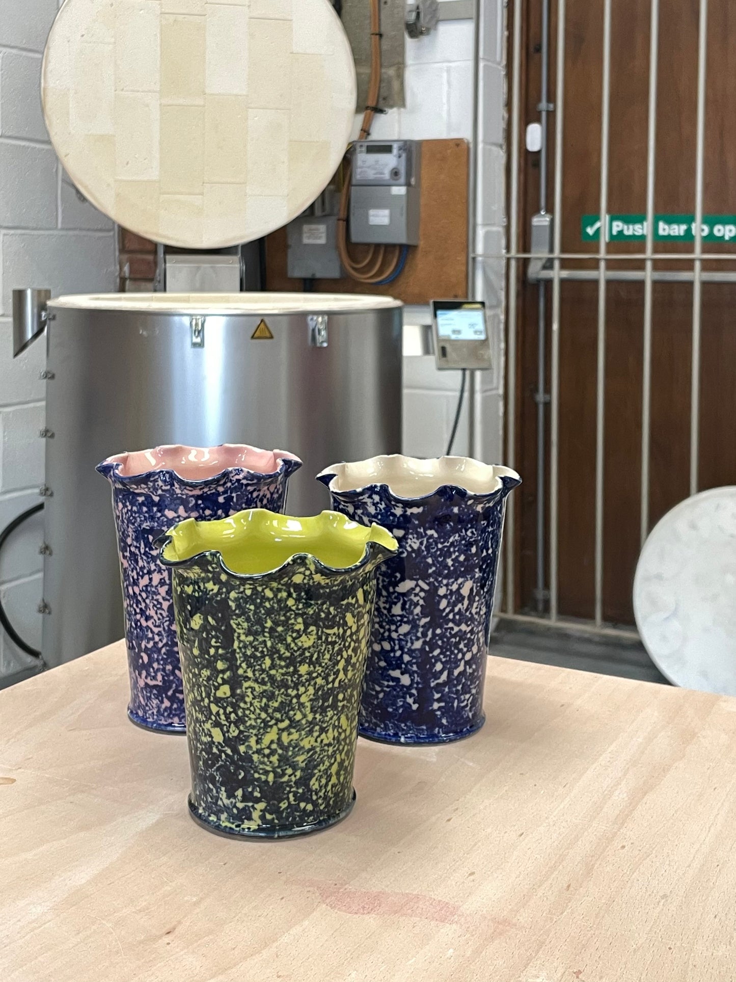 Cobalt Sponged Small Frilly Vase - White