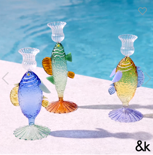 Glass Fish Candle Holder - Green