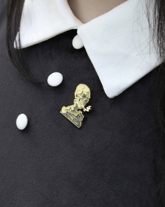 Skull of a Skeleton with Burning Cigarette • Enamel Pin