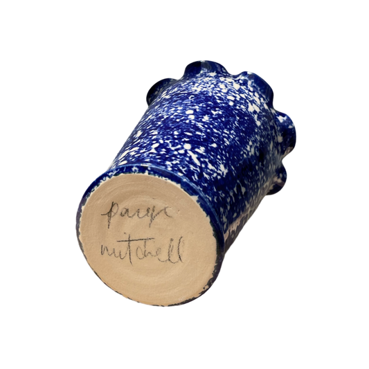 Cobalt Sponged Small Frilly Vase - White