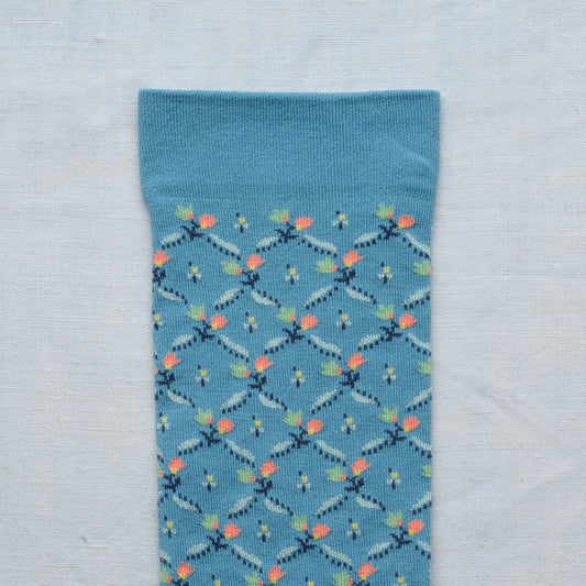 Washed Blue Floral Trellis Socks