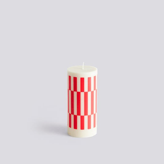Small Column Candle / Off-White & Red