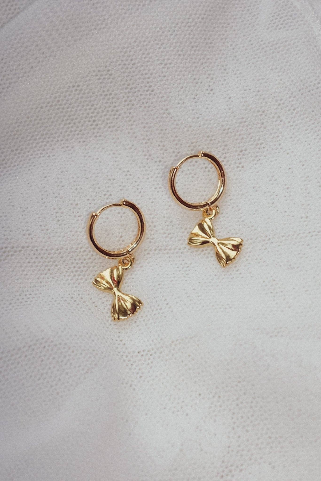 Farfalle Pasta Bow Charm Mini Hoops