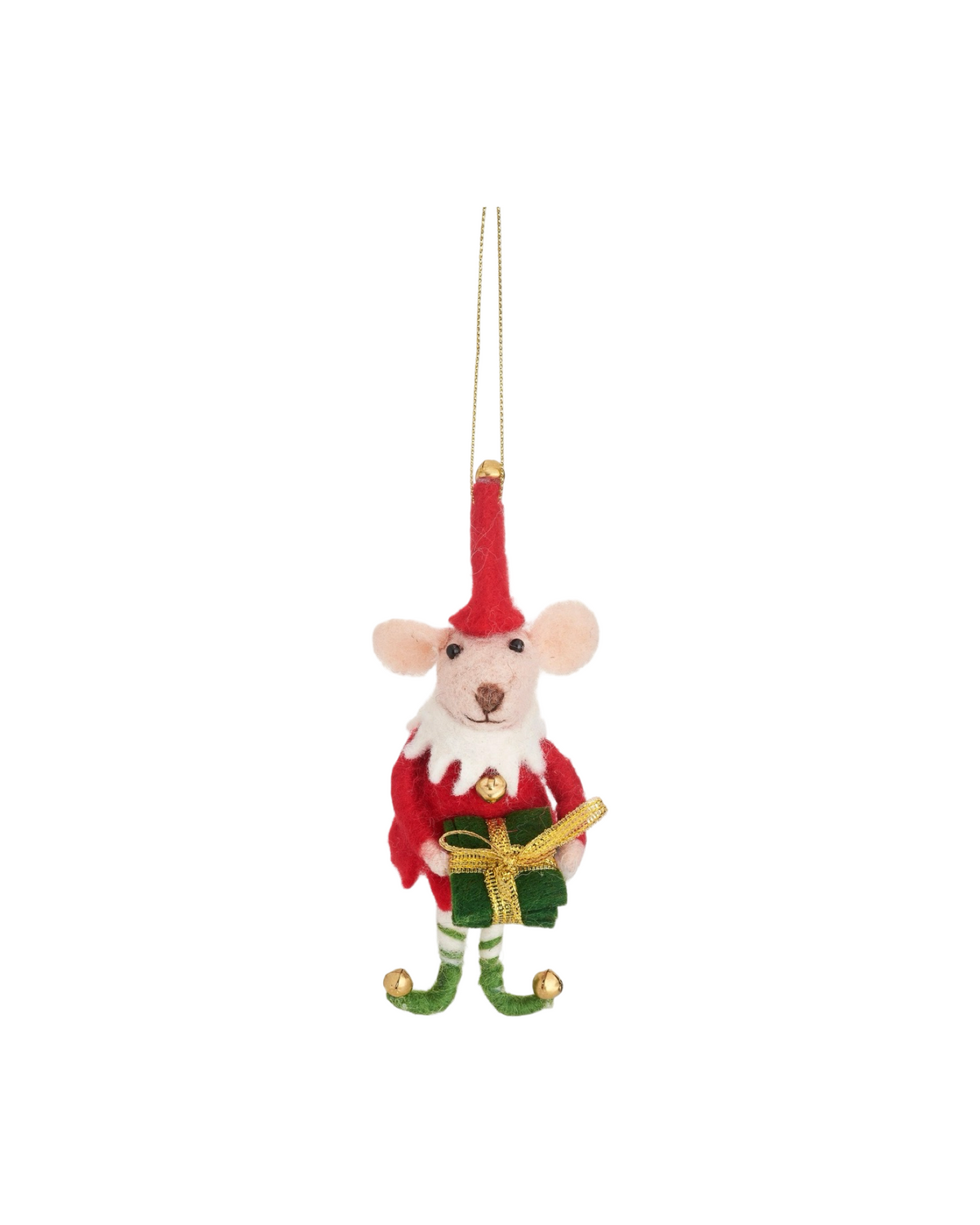 Mouse Elf with Present Felt Hanging Decoration