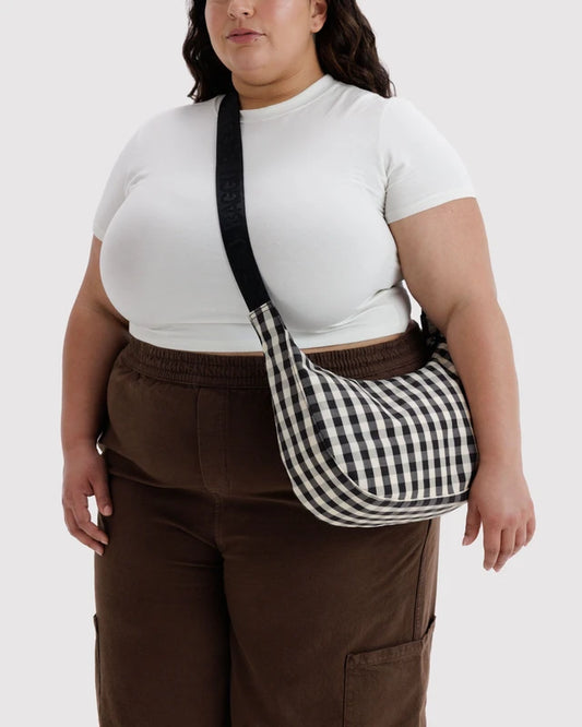 Gingham Medium Nylon Crescent Baggu