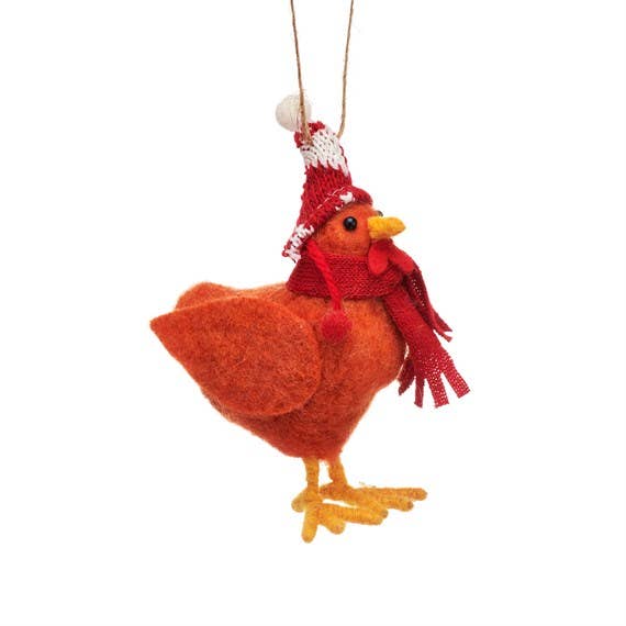 Chicken with Wooly Hat Felt Hanging Decoration