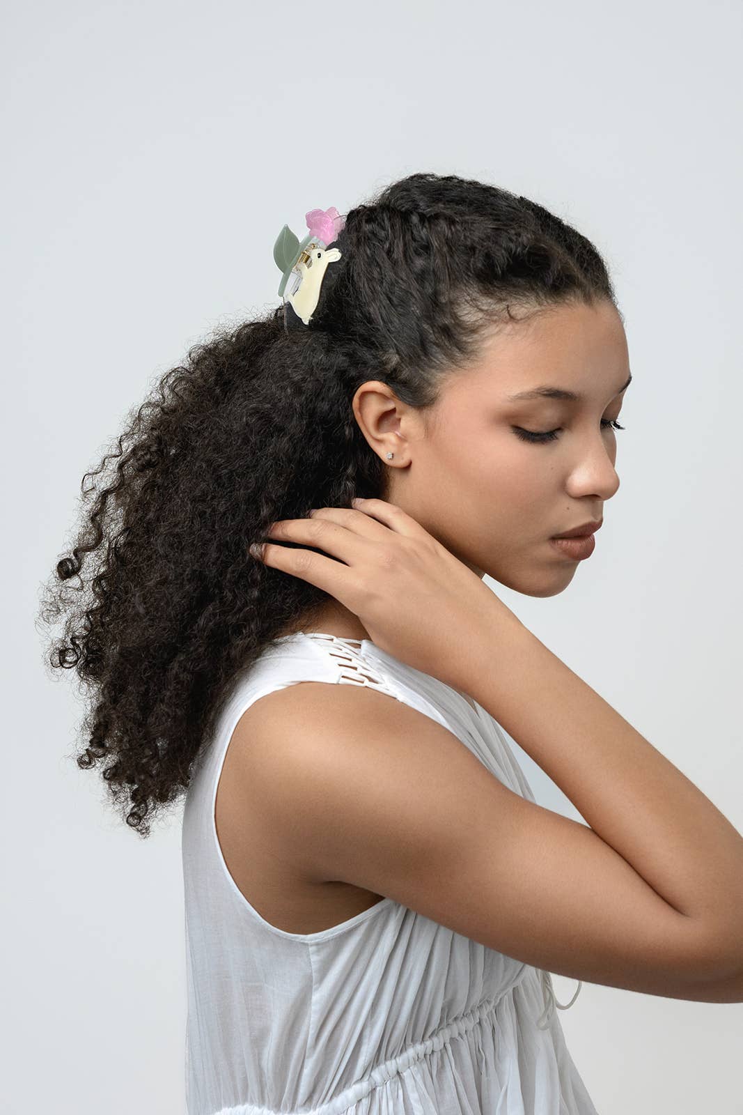 Bunny Rabbit with Pink Peony Flower Hair Claw