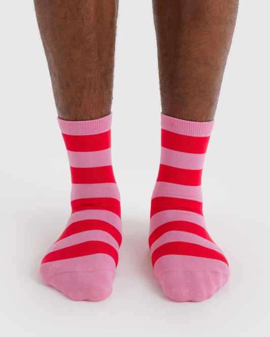 Pink Stripe Crew Socks