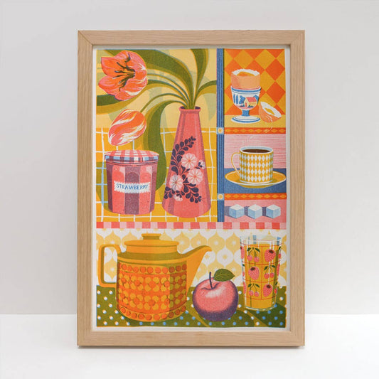 Teapot & Tulip A3 Risograph Print