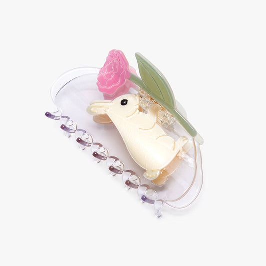Bunny Rabbit with Pink Peony Flower Hair Claw