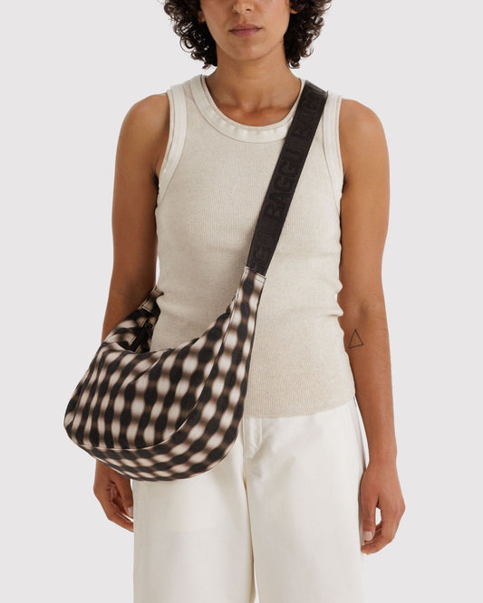 Blurred Gingham Medium Nylon Crescent Baggu