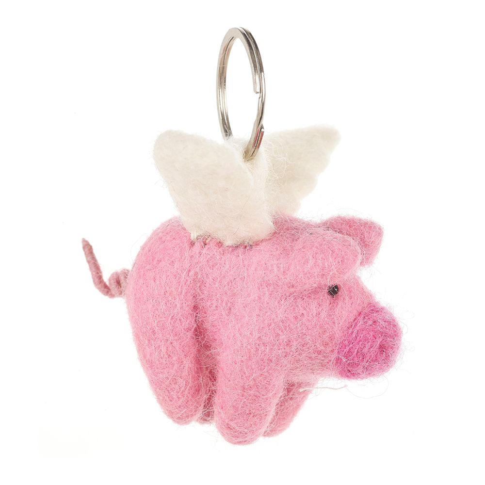 Flying Pig - Felted Keyring