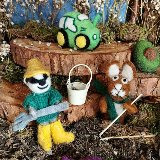 Boris the Gardening Badger Handmade Hanging Felt Decoration