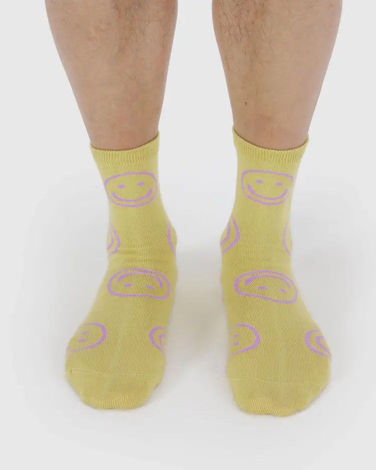Straw Happy Crew Socks