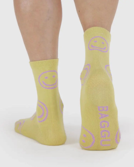 Straw Happy Crew Socks