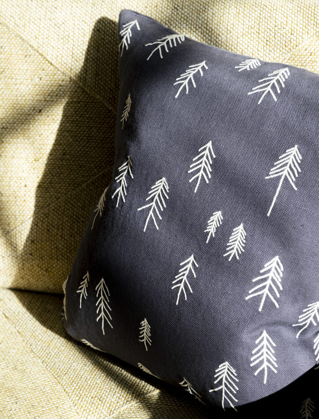 TALL Embroidered Cushion Cover - Anthracite Blue