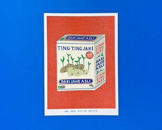 A risograph print of a box of ting ting candy