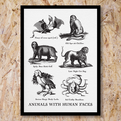 Animals With Human Faces A3 Print 