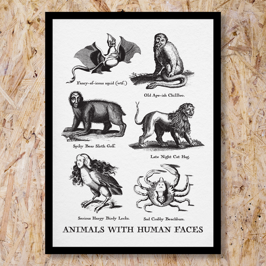 Animals With Human Faces A3 Print 