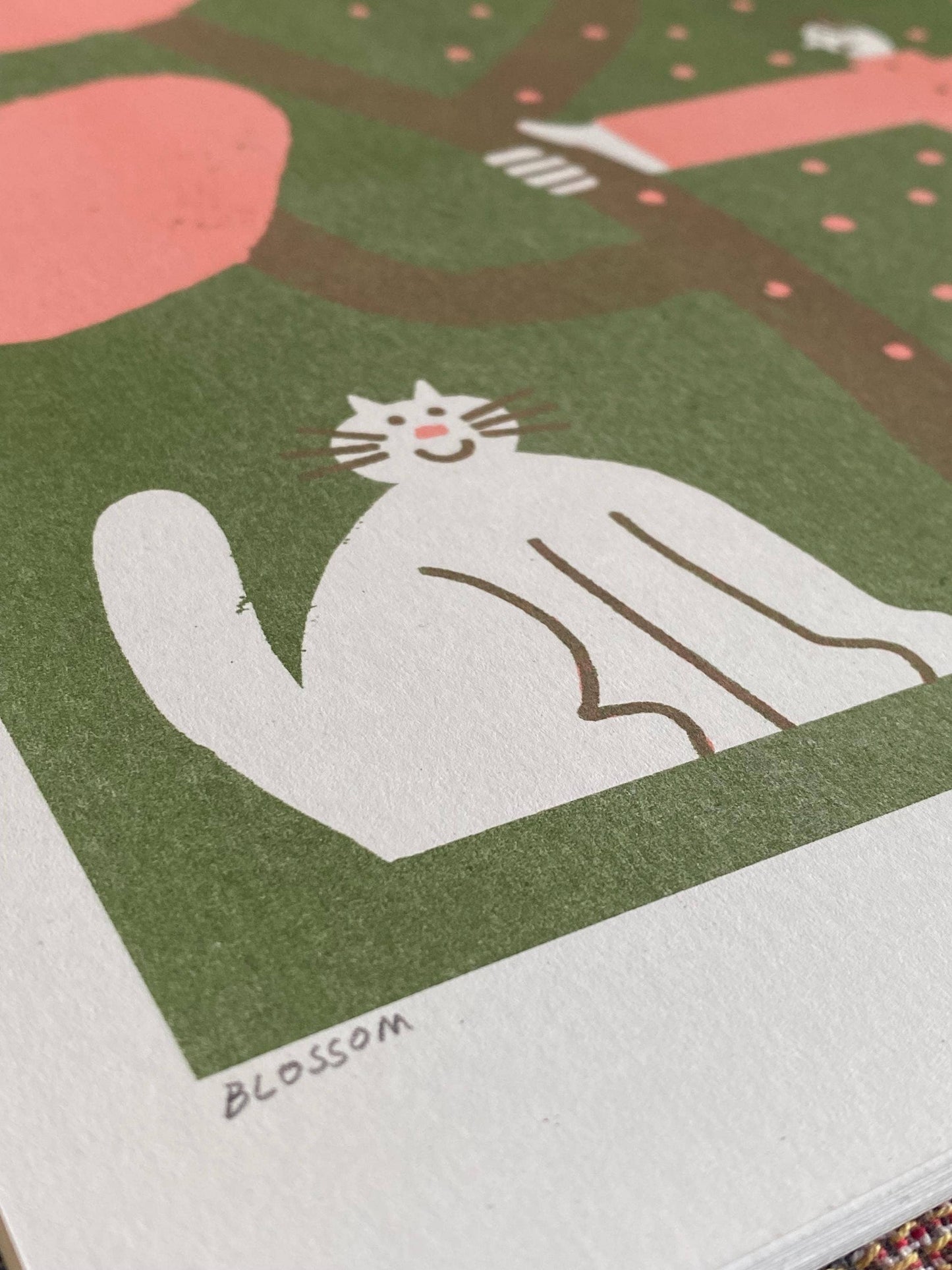 Man And Cat Shaking Blossom A3 Riso Print
