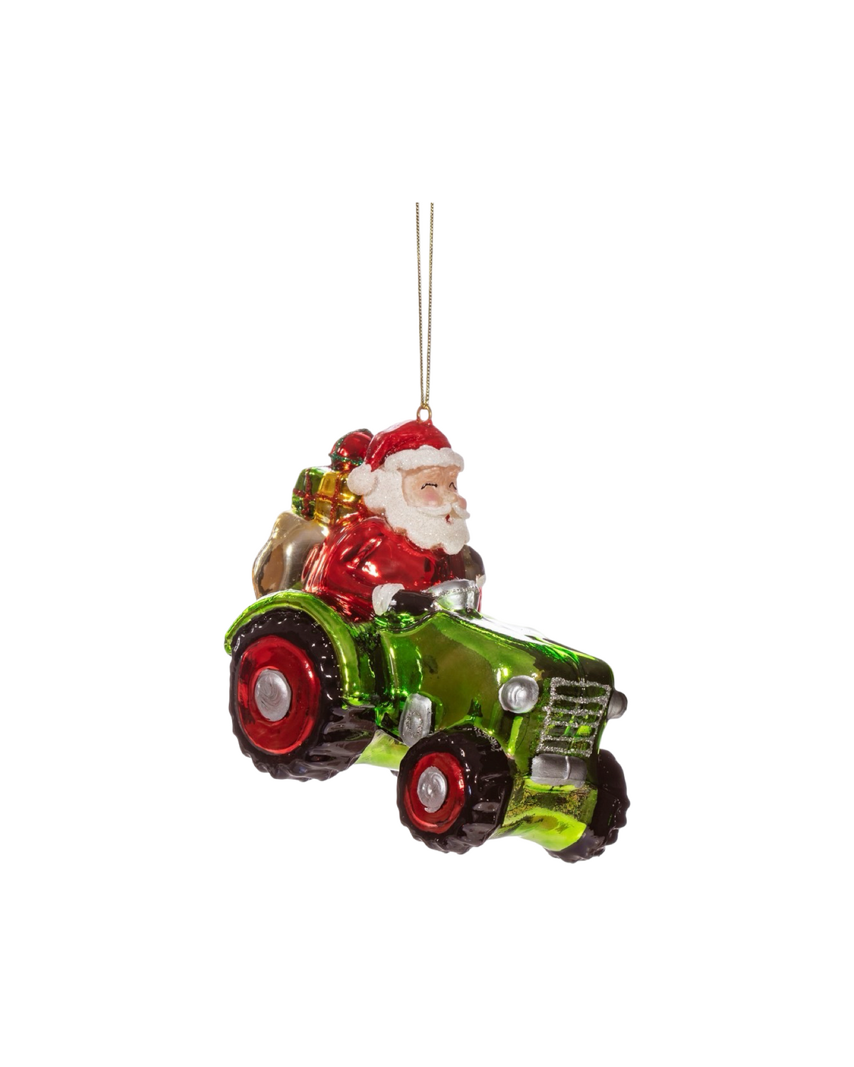 Santa on a Tractor Shaped Bauble