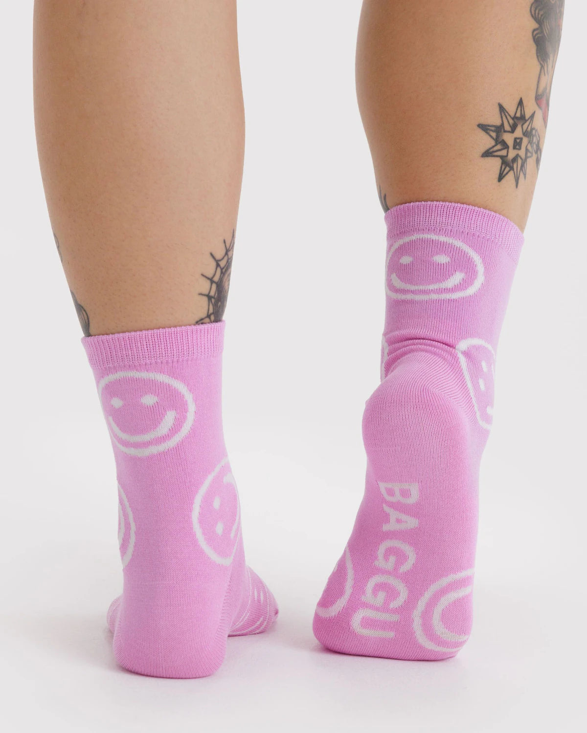 Pink Happy Crew Socks