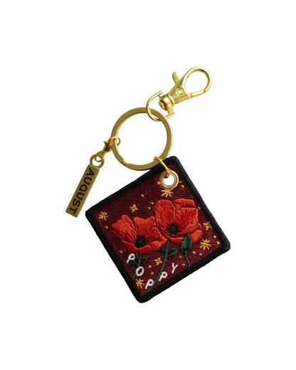 Poppy  August Birth Flower Embroidered Keychain