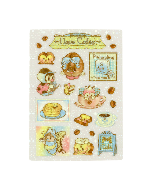I Love Cafes Transparent Star Effect Sticker Sheet