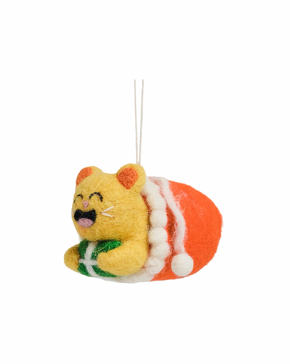 Misty, Cat In Santa Sack  Felt Decoration