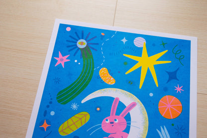 Space Bunny A3 Risograph Print