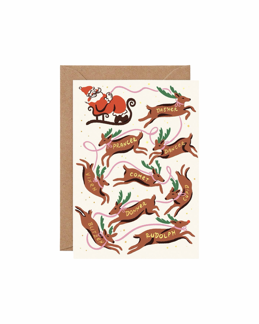 Santa And Reindeer Christmas Card
