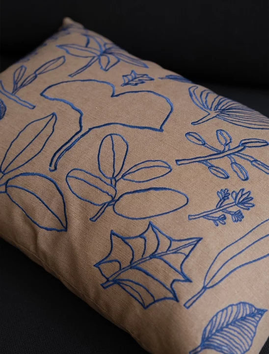 Botanic Leaves Embroidered Cushion