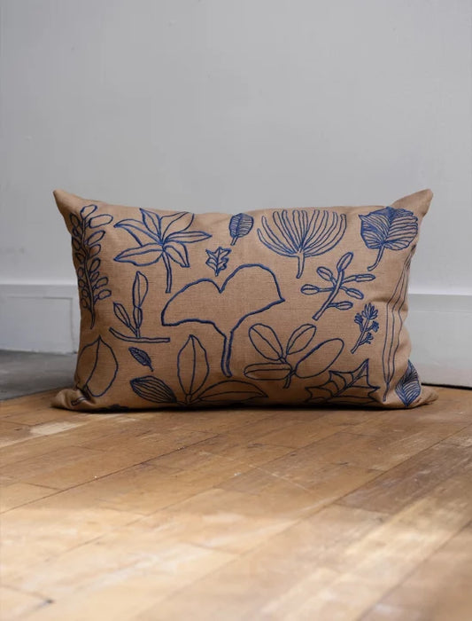 Botanic Leaves Embroidered Cushion