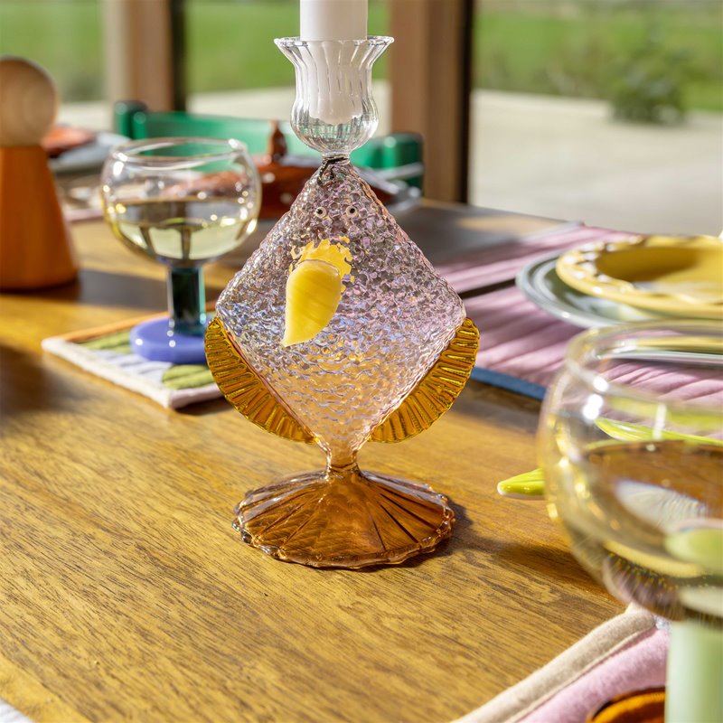 Glass Fish Candle Holder - Pink