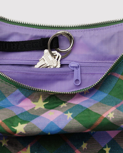 Green Star Plaid Medium Nylon Crescent Baggu